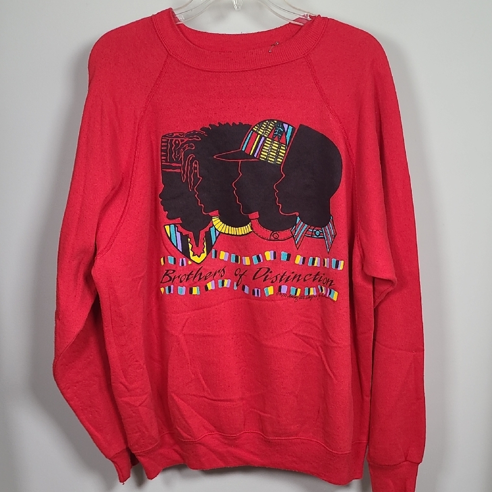 Hanes Red Crewneck Sweater with Multicolor 'Brothers of Distinction' Graphic